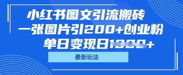 小红书图文引流搬砖，一张图片引200+创业粉，单日变现日数张-酉宸轻创社