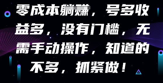 零成本全自动，号多收益多，没有门槛，无需手动-酉宸轻创社