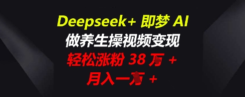 Deepseek+即梦AI，做养生操视频变现，轻松涨粉38W+，月入一W+-酉宸轻创社