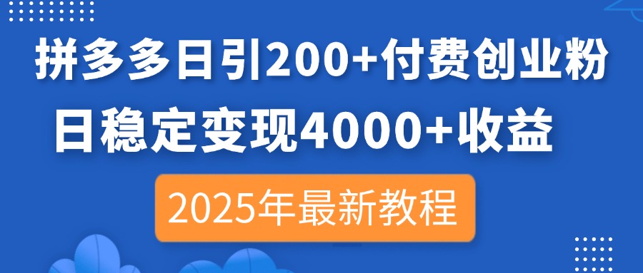 （14217期）拼多多日引200+付费创业粉，日稳定变现4000+收益，2025年最新教程-酉宸轻创社