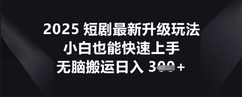 2025短剧最新升级玩法，小白也能快速上手，无脑搬运日入3张-酉宸轻创社