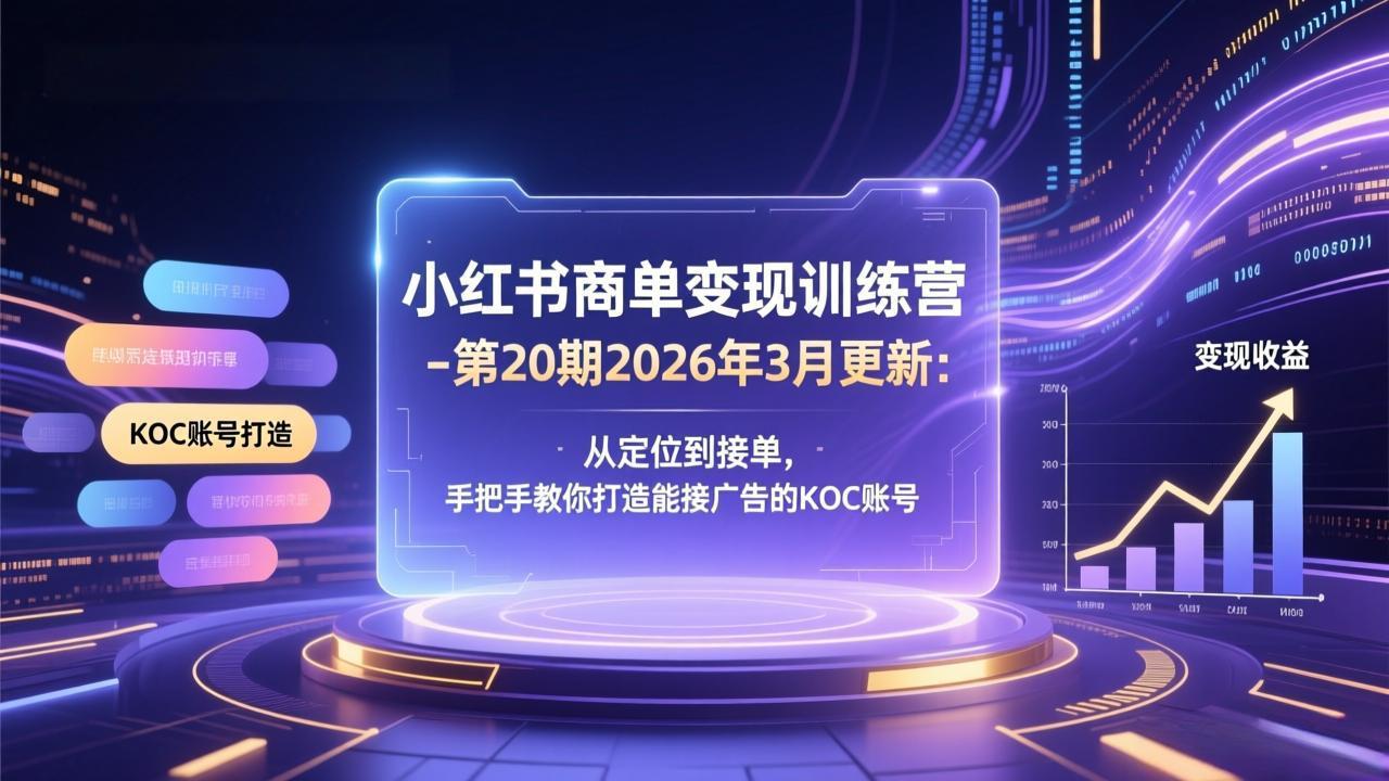 小红书商单变现训练营-第20期26年3月更新：从定位到接单，手把手教你打造能接广告的KOC账号-酉宸轻创社