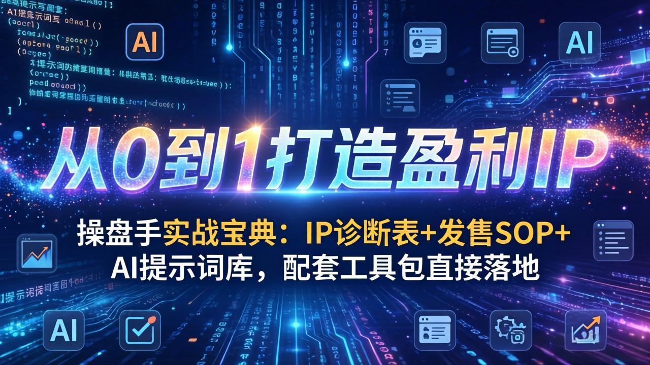 操盘手实战宝典：IP诊断表+发售SOP+AI提示词库，配套工具包直接落地，从0到1打造盈利IP-酉宸轻创社