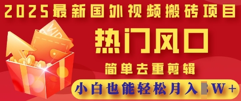 2025最新视频搬砖项目，热门风口，简单去重剪辑，小白也能轻松月入过W-酉宸轻创社