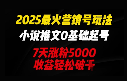 2025最火营销号玩法：小说推文0基础起号，7天涨粉5000，收益轻松破k-酉宸轻创社
